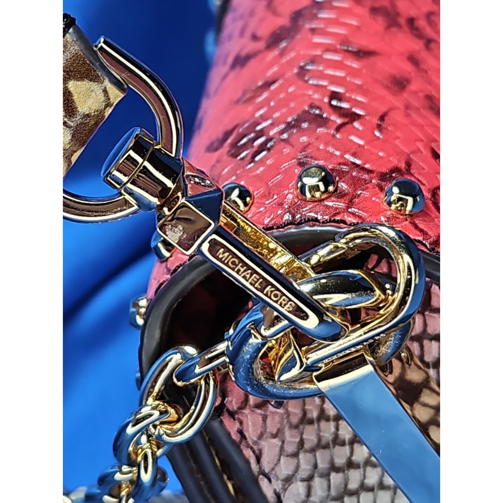 Michael Kors Greenwich Dahlia Studded Snakeskin Purse Ombre Convertible Leather - Picture 8 of 16